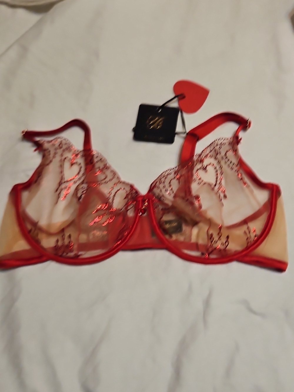 Adora Sheer Red Embroidered Underwire 40DDD/F Bra - Brand: Honey Birdette